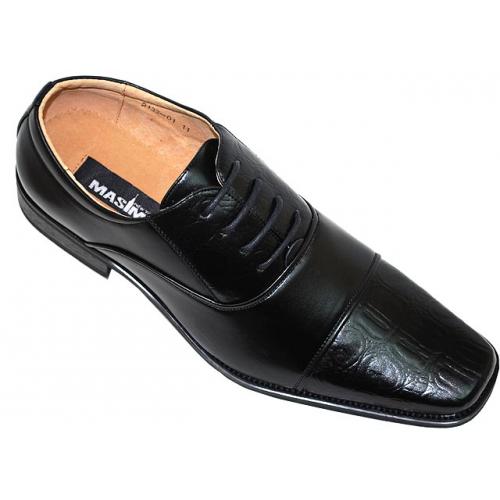 Masimo 2133 Black Alligator Print Leather Shoes